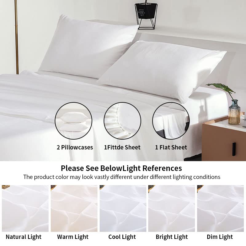 TUMEI 100% Linen Sheets King Bed 4Pcs Set - King Linen Sheets Soft Breathable and Durable Deep Pocket Fitted Sheet & Flat Sheet & 2 Pillowcases,White King Size - Image 4
